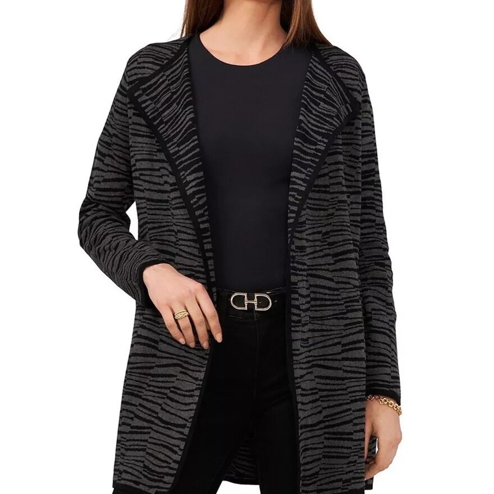 Vince Camuto Black and Gray Animal Print Cardigan